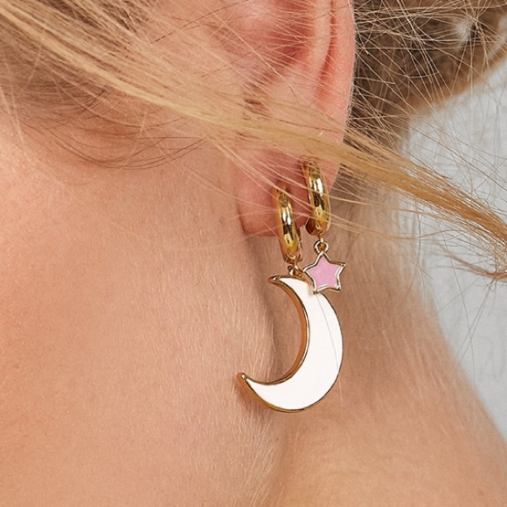 Pink Star Charm Huggie Earrings - Picture 2 of 6